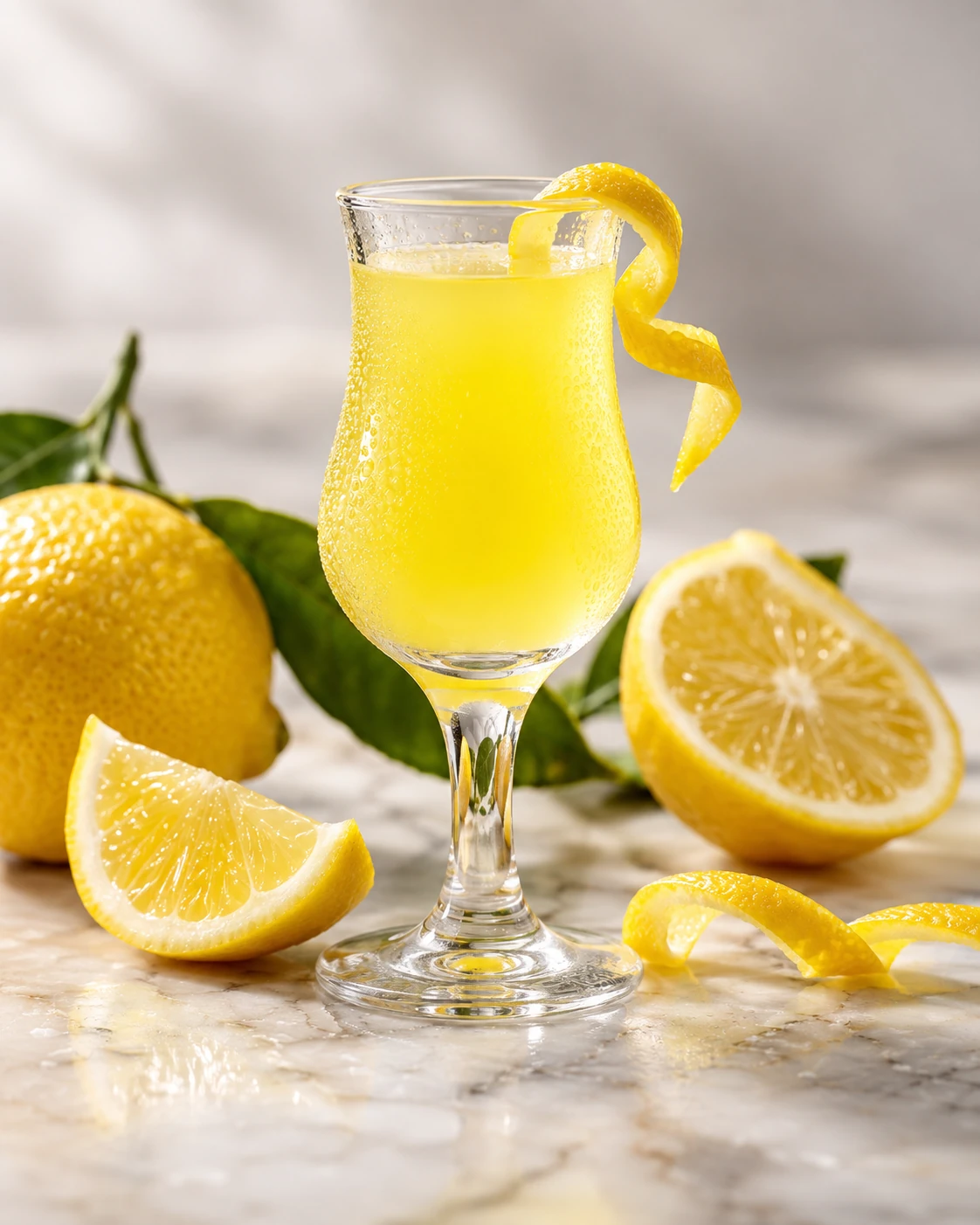 Bicchiere di limoncello con limone servito al Ristorantino Pizzeria Leone a Palermo